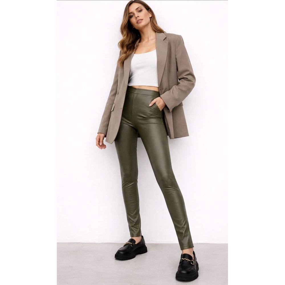 OFFLINE by Aerie Real Luxe High Rise Faux Leather Leggings Olive Green XS NWT‎